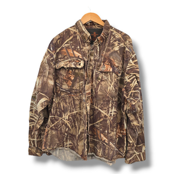 Game Winner Men's Camouflage Long‎ Sleeve Button Down Shirt Brown Size 2XL - Picture 1 of 13
